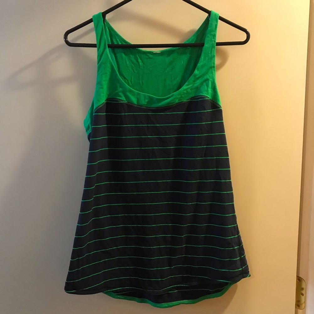 lululemon athletica Green and Navy Striped Tank Top
